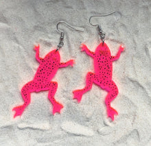 Load image into Gallery viewer, Earrings - African Dwarf Frog - Blacklight Reactive Variables with Painted Engraving