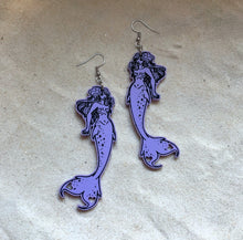 Load image into Gallery viewer, Earrings - Dazzled Heart Mermaid - Economy Acrylics with Black Paint