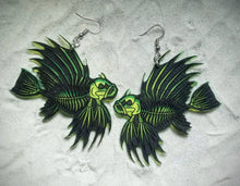 Load image into Gallery viewer, Earrings - Lionfish Skeleton - Blacklight Reactive Acrylic Variables with Black Paint