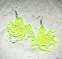 Load image into Gallery viewer, Earrings - Octopus - Blacklight Reactive Acrylic Variables