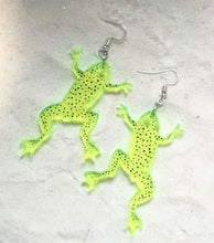 Load image into Gallery viewer, Earrings - African Dwarf Frog - Blacklight Reactive Variables with Painted Engraving