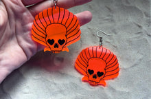 Load image into Gallery viewer, Earrings - Skullshell - Blacklight Reactive Acrylic Variables with Black Engraving