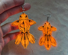 Load image into Gallery viewer, Earrings - Fancy Goldfish - Blacklight Reactive Acrylic Variables with Black Paint