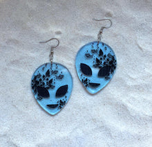 Load image into Gallery viewer, Earrings - Extra Tetra-restrial Alien Heads - Blacklight Reactive Variables with Black Paint
