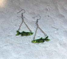 Load image into Gallery viewer, Earrings - Zebra Danio - Blacklight Reactive Acrylic Variables with Black Paint