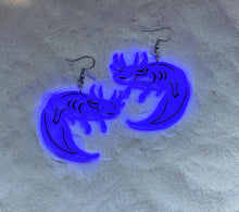 Load image into Gallery viewer, Earrings - Axolotl - Blacklight Reactive Acrylic Variables with Black Paint
