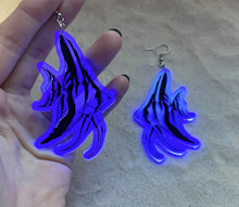 Load image into Gallery viewer, Earrings - Freshwater Angelfish - Blacklight Reactive Acrylic Variables with Black Paint