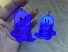 Load image into Gallery viewer, Earrings - Haunted Host - Blacklight Reactive Acrylic Variables with Black Paint