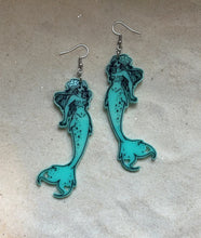 Load image into Gallery viewer, Earrings - Dazzled Heart Mermaid - Economy Acrylics with Black Paint