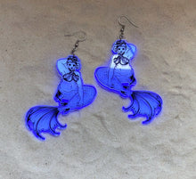 Load image into Gallery viewer, Earrings - Brenda Mermaid - Blacklight Reactive Acrylics with Black Paint