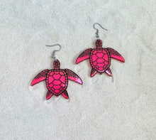 Load image into Gallery viewer, Earrings - Sea Turtle - Blacklight Reactive Acrylic Variables with Black Paint
