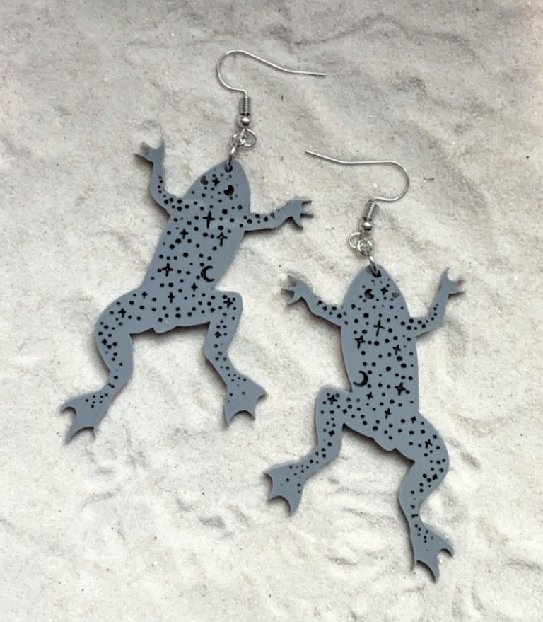 Earrings - African Dwarf Frog - Economy Acrylic Variables with Black Paint