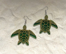 Load image into Gallery viewer, Earrings - Sea Turtle - Economy Acrylic Variables With Gold Paint
