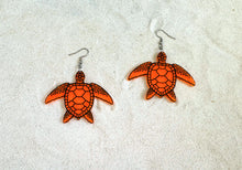 Load image into Gallery viewer, Earrings - Sea Turtle - Blacklight Reactive Acrylic Variables with Black Paint
