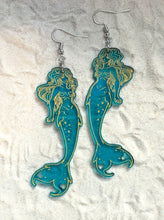 Load image into Gallery viewer, Earrings - Dazzled Heart Mermaid - Economy Acrylics with Gold Paint
