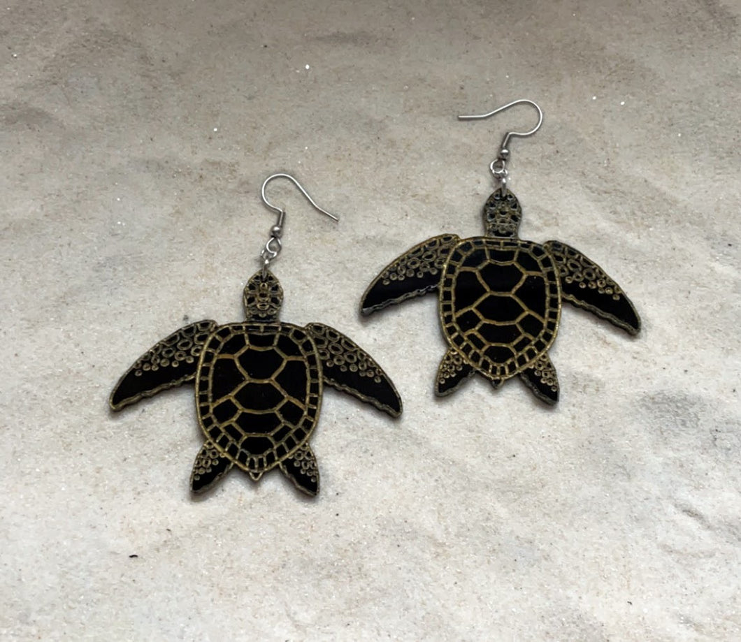 Earrings - Sea Turtle - Economy Acrylic Variables With Gold Paint