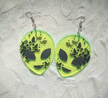 Load image into Gallery viewer, Earrings - Extra Tetra-restrial Alien Heads - Blacklight Reactive Variables with Black Paint
