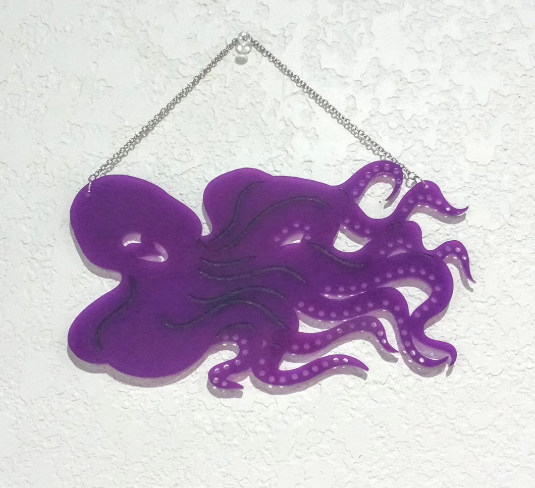 Earring Holder -  Octopus - Translucent Purple Acrylic with Black Engraving