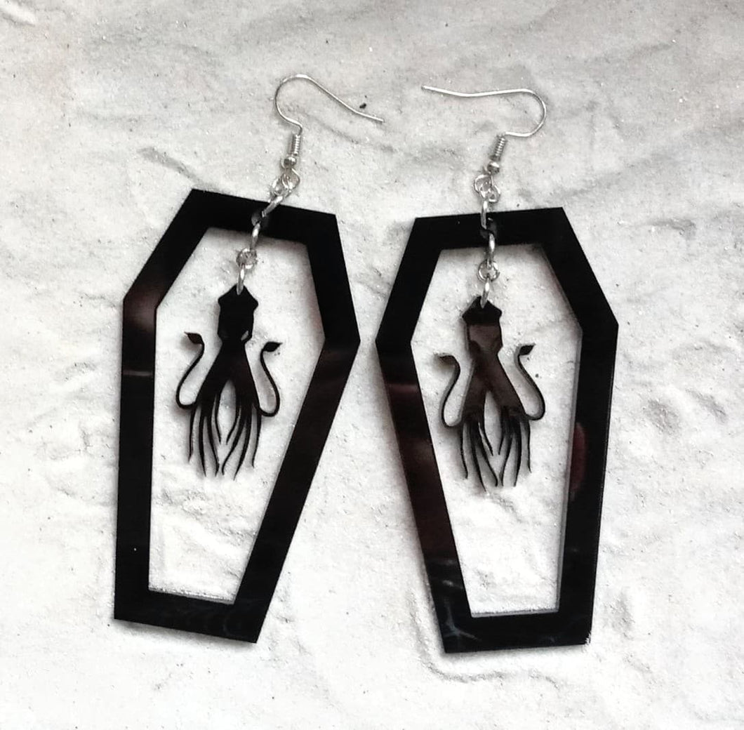 Earrings - Coffin Box With Squid - Economy Acrylic Variables