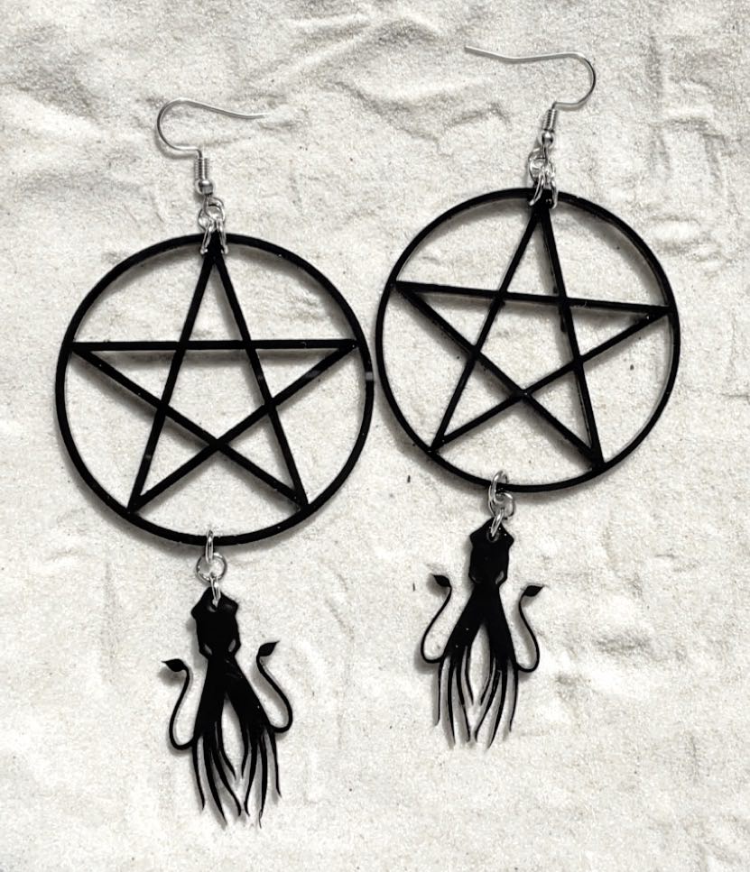 Earrings - Pentagram With Squid - Economy Acrylic Variables