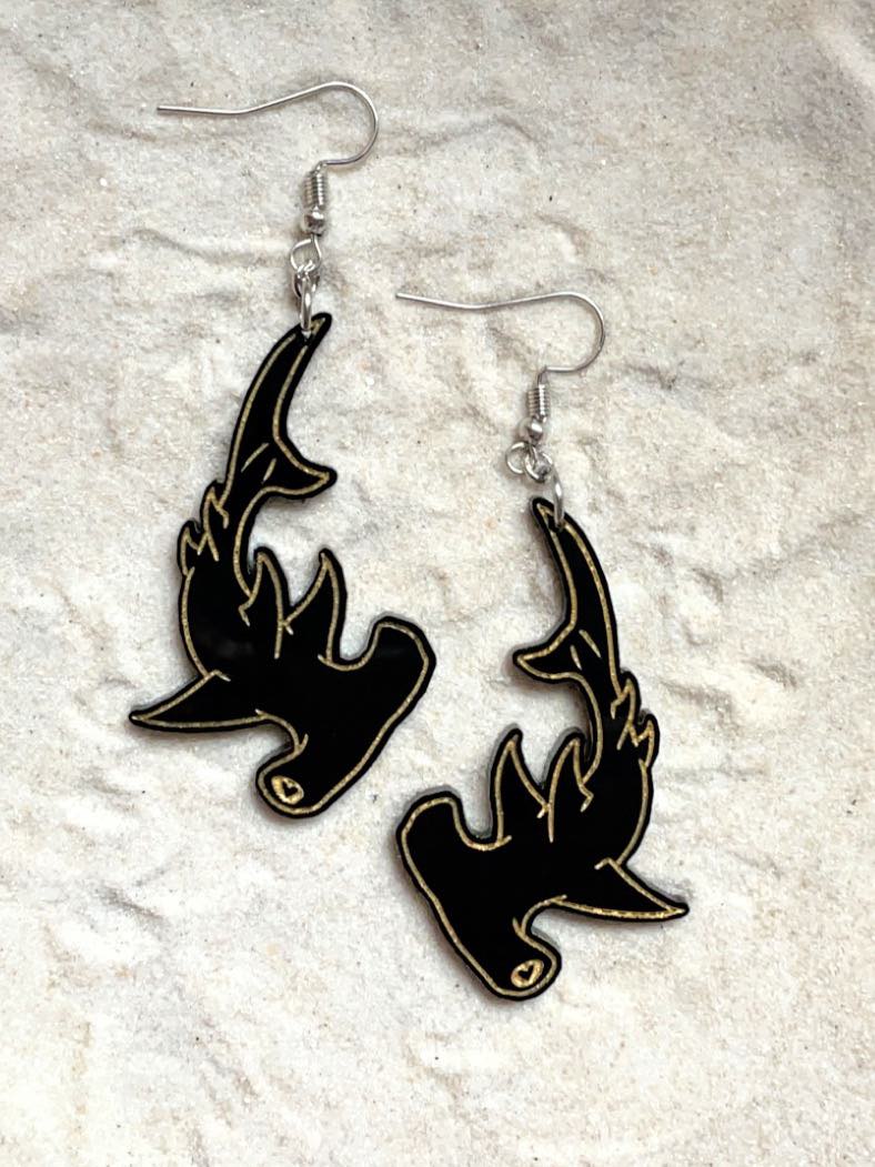 Earrings - Hammerhead Shark - Economy Acrylic Variables with Gold Paint