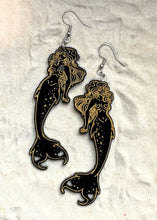 Load image into Gallery viewer, Earrings - Dazzled Heart Mermaid - Economy Acrylics with Gold Paint
