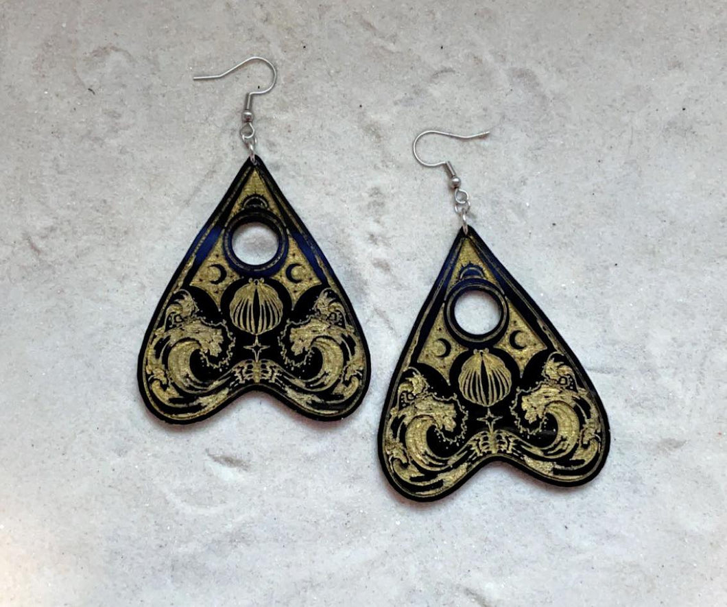 Earrings - Water Spirit Planchette - Economy Acrylic Variables with Gold Paint