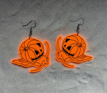 Load image into Gallery viewer, Earrings - Snumpkin - Blacklight Reactive Acrylic Variables with Black Paint
