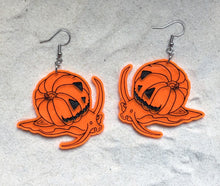 Load image into Gallery viewer, Earrings - Snumpkin - Blacklight Reactive Acrylic Variables with Black Paint
