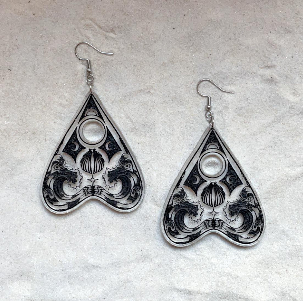 Earrings - Water Spirit Planchette - Economy Acrylic Variables with Black Paint