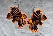 Load image into Gallery viewer, Earrings - Lionfish Skeleton - Blacklight Reactive Acrylic Variables with Black Paint
