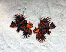 Load image into Gallery viewer, Earrings - Lionfish Skeleton - Blacklight Reactive Acrylic Variables with Black Paint
