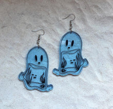 Load image into Gallery viewer, Earrings - Haunted Host - Blacklight Reactive Acrylic Variables with Black Paint
