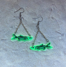 Load image into Gallery viewer, Earrings - Zebra Danio - Blacklight Reactive Acrylic Variables with Black Paint
