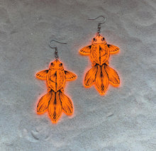 Load image into Gallery viewer, Earrings - Fancy Goldfish - Blacklight Reactive Acrylic Variables with Black Paint
