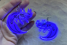 Load image into Gallery viewer, Earrings - Axolotl - Blacklight Reactive Acrylic Variables with Black Paint
