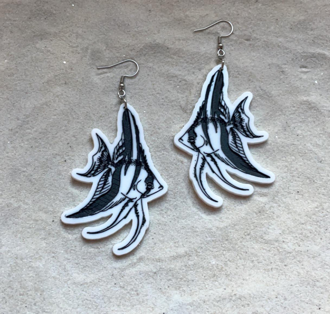 Earrings - Freshwater Angelfish - Economy Acrylic Variables with Black Paint