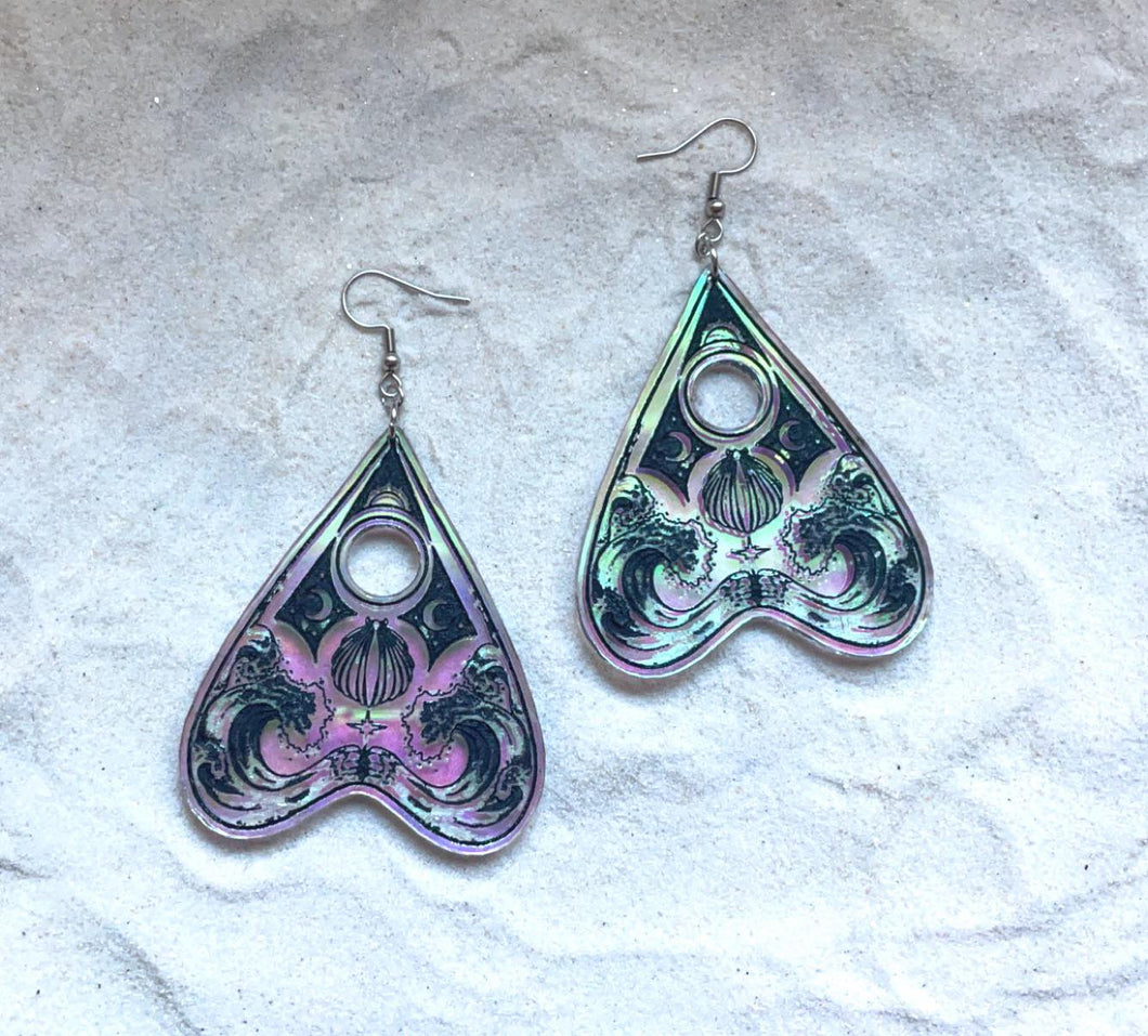 Earrings - Water Spirit Planchette - Premium Acrylic Variables with Black Paint