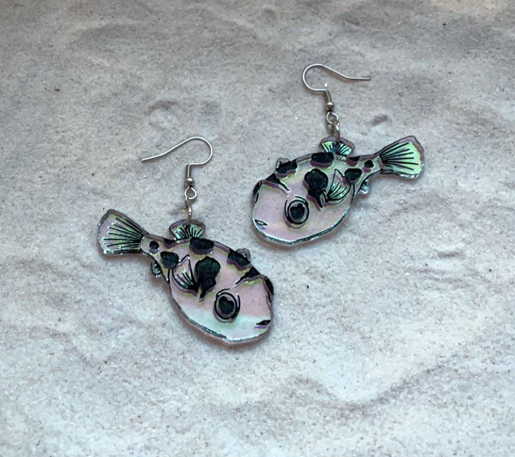 Earrings - Pea Puffer - Premium Acrylic Variables with Black Paint