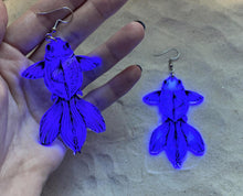 Load image into Gallery viewer, Earrings - Fancy Goldfish - Blacklight Reactive Acrylic Variables with Black Paint
