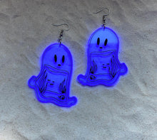 Load image into Gallery viewer, Earrings - Haunted Host - Blacklight Reactive Acrylic Variables with Black Paint
