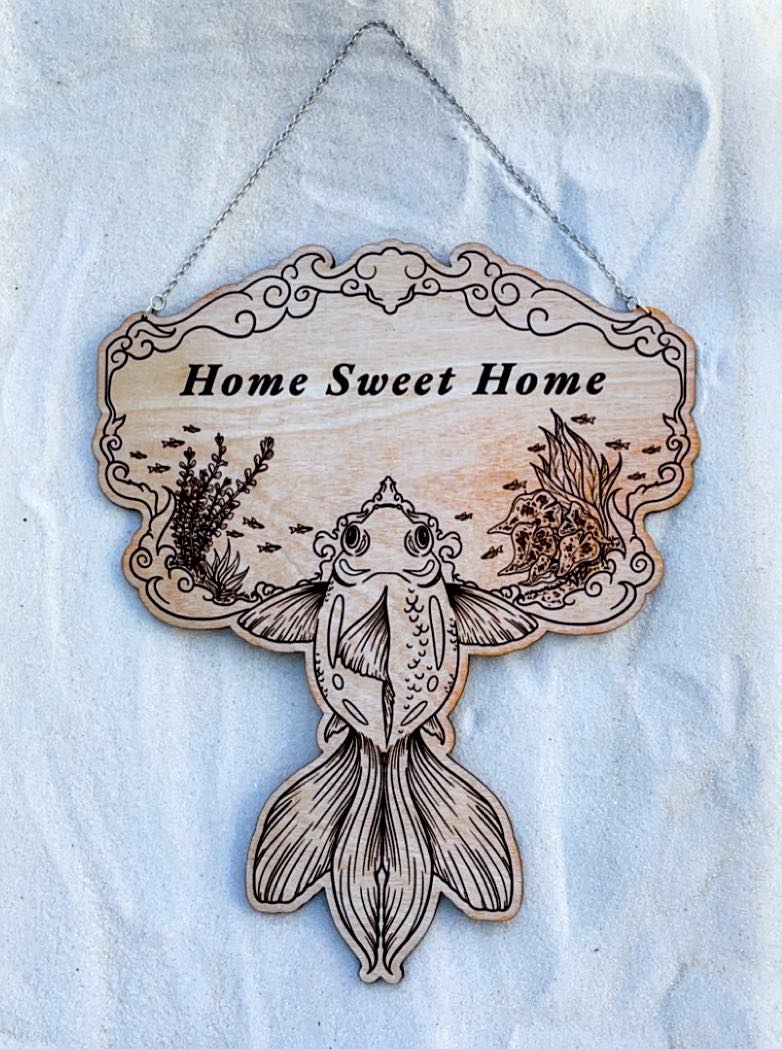 Wall Art - Home Sweet Home Fancy Goldfish - Basswood Plywood with Clear Finish