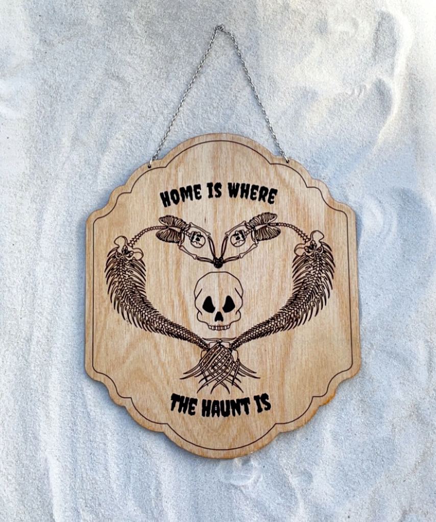 Wall Art - Home is Where the Haunt is Skelemer Heart - Basswood Plywood with Clear Finish