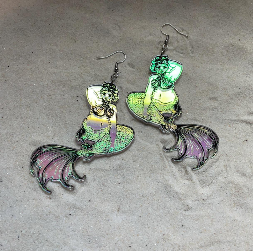 Earrings - Brenda Mermaid - Premium Acrylics with Black Paint