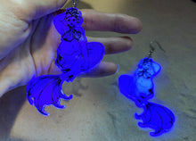 Load image into Gallery viewer, Earrings - Brenda Mermaid - Blacklight Reactive Acrylics with Black Paint
