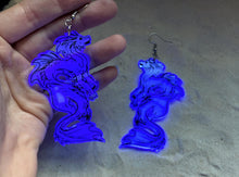 Load image into Gallery viewer, Earrings - River Dragon - Blacklight Reactive Acrylic Variables with Black Paint
