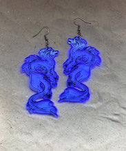 Load image into Gallery viewer, Earrings - River Dragon - Blacklight Reactive Acrylic Variables with Black Paint
