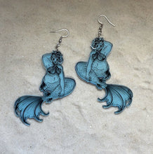 Load image into Gallery viewer, Earrings - Brenda Mermaid - Blacklight Reactive Acrylics with Black Paint
