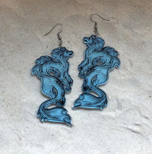 Load image into Gallery viewer, Earrings - River Dragon - Blacklight Reactive Acrylic Variables with Black Paint
