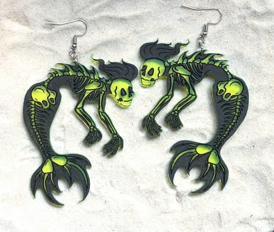 Earrings - Skelemer - Blacklight Reactive Acrylic Variables with Black Paint